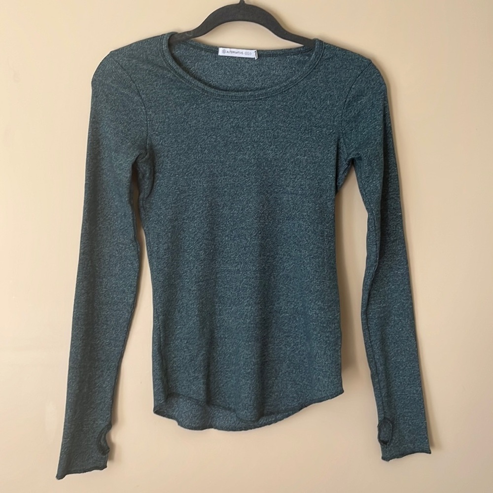 DARK GREEN LONG SLEEVE SWEATER WITH THUMBHOLES STRETCHY WARM FABRIC SWEATER